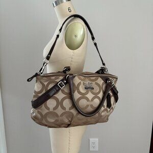 Coach Madison Op Art Sateen Large Sophia Satchel/Crossbody 17690 Khaki/Brown